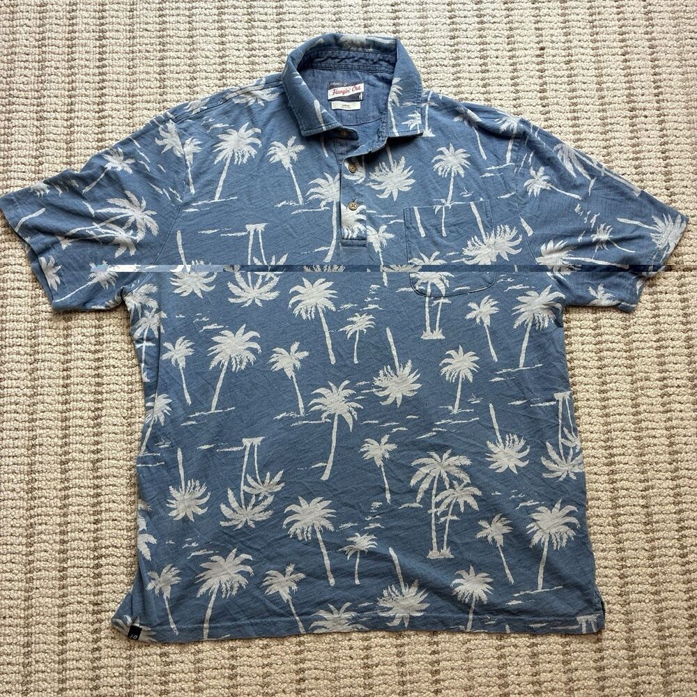 Johnnie-O Hanging Out Polo Shirt Blue Tropical Floral Beach Print Mens Large